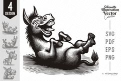 Funny Donkey Woodcut Vector Illustration Bundle 4 Designs Product Image 1