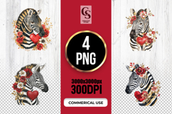 Floral Zebra Heart Watercolor Clipart Sublimation PNG Product Image 1
