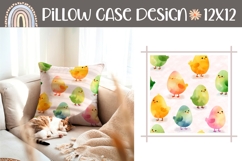 Watercolor Chick Pillow Case Design, Easter Pillow PNG Product Image 1