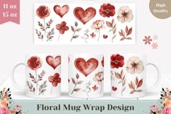 Watercolor Love Hearts Mug Design, Floral Mug Wrap Product Image 1