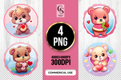 Cute Bear Holding Hearts Clipart Sublimation PNG Product Image 1