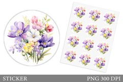 Flowers Sticker Design. Floral Round Sticker Template Product Image 1