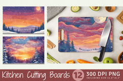 Winter Dreamy Sunset Cutting Boards sublimation Design Product Image 1