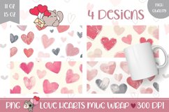 Cartoon Hearts Mug Designs, Watercolor Love Hearts Mug Product Image 1