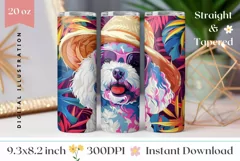 Tropical Tumbler Wrap, Summer Poodle Dog Tumbler Design Product Image 1