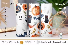 Cartoon Halloween Tumbler Wrap, Watercolor Halloween Print Product Image 1