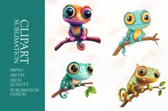 Cartoon chameleon clipart sublimation png Product Image 1