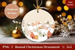 Cozy Christmas Village Ornament, Winter Round Ornament PNG Product Image 1