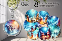 Christmas Snowman | 8 Car coaster &amp; key chain sublimation Product Image 1