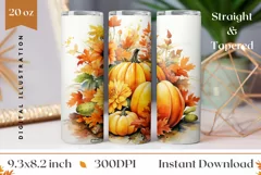 Watercolor Pumpkins Tumbler Sublimation, Thanksgiving Design Product Image 1