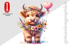 Cute Highland Cow Clipart - PNG File Product Image 1