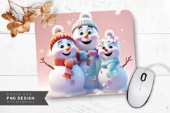Playful Snowman Family in Snowy Landscape Mouse Pad Design Product Image 1