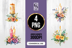Floral Candle Clipart Sublimation PNG Product Image 1