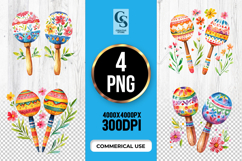 Colorful Floral Maracas Instrument Clipart Sublimation PNG Product Image 1