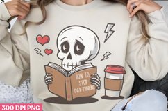 Books &amp; Coffee PNG, Funny Skeleton Sublimation PNG Product Image 1