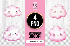 Cute Pink Watercolor Cloud Clipart Sublimation PNG Product Image 1
