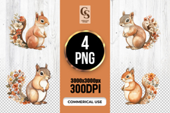 Floral Squirrel Watercolor Illustration Clipart PNG Product Image 1