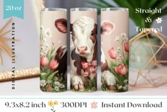 Cute Cow Tumbler Design, Tulips Tumbler Sublimation Product Image 1