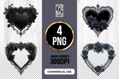 Black Rose Heart Frame Clipart Sublimation PNG Product Image 1