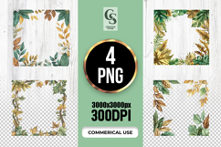 Watercolor Leaf Frame Botanical Border Clipart PNG Product Image 1