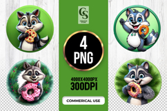 Cute Raccoon Donut Clipart PNG Product Image 1
