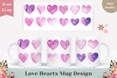 Watercolor Heart Mug Design, Purple Love Hearts Mug Wrap Product Image 1
