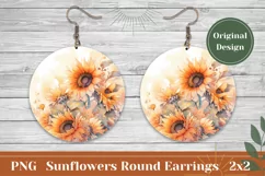 Sunflower Round Earring, Watercolor Sunflowers Earrings PNG Product Image 1