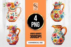 Colorful Floral Ceramic Pitcher Clipart Sublimation PNG Product Image 1