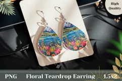 Flowers Teardrop Earrings PNG, Nature Earrings Sublimation Product Image 1