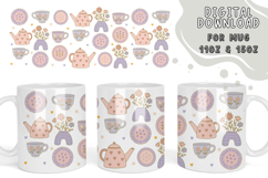 Pastel cottagecore teacups and teapot, cozy kitchen themed Product Image 2