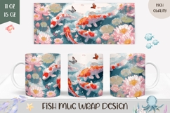 Koi Fish Mug Wrap, Floral Mug Design, Butterfly Mug Product Image 1