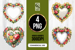 Vintage Floral Heart Lace Frame Clipart Sublimation PNG Product Image 1