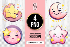 Star and Moon Clipart Sublimation PNG Product Image 1