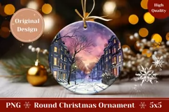 Watercolor Winter Round Ornament, Christmas Ornament Design Product Image 1