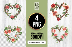 Vintage Rose Vine Heart Clipart Sublimation PNG Product Image 1