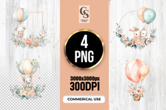 Cute Baby Animal Balloon Clipart PNG Product Image 1