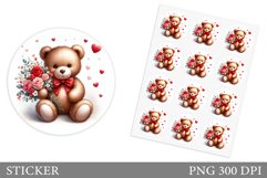 Cute Bear Sticker Design. Valentines Bear Sticker Printable Product Image 1
