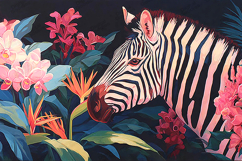 Tropical Zebra Painting with Colorful Floral Background Product Image 1