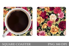 Roses Coaster Sublimation. Flowers Square Coaster Design Product Image 1