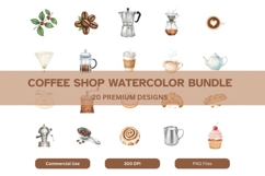 Coffee Shop Watercolor Clipart PNG Bundle - 20 Designs Product Image 1