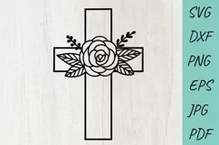 Cross SVG, Cross with rose SVG, Faith SVG, Flower cross Product Image 1