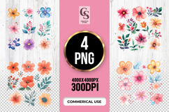 Watercolor Floral Flower Clipart Sublimation PNG Product Image 1