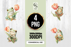 Watercolor Frog With Tulip Clipart Sublimation PNG Product Image 1