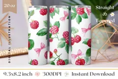 Watercolor Raspberry Tumbler Wrap, Floral Tumbler Design Product Image 1