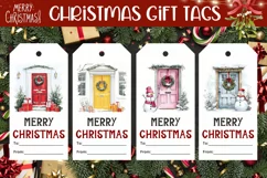 Christmas Door Gift Tag, Watercolor Christmas Gift Tag PNG Product Image 1