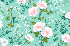 Pink Floral Pattern on Teal Botanical Background Design Product Image 1