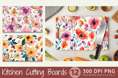 Boho Watercolor Flowers Cutting Boards sublimation Design Product Image 1