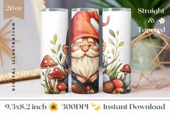 Watercolor Gnome Tumbler Design, Fall Mushrooms Tumbler PNG Product Image 1