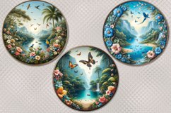 Round earrings | 6 designs with a tropical landscape, PNG Product Image 2