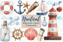 Vintage Nautical Watercolor Clipart Product Image 1
